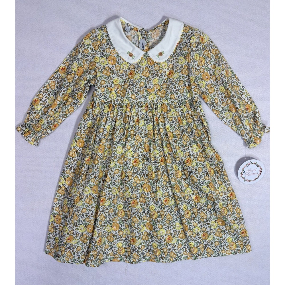 Sweet Dreams NWT Floral Peter Pan Collar Dress Toddler Girls 2T Embroidered